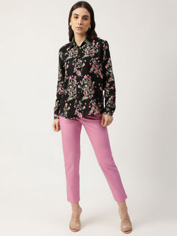 Marks & Spencer - Black Pure Linen Floral Print Spread Collar Shirt