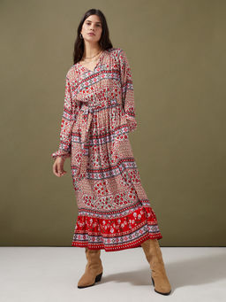 Marks & Spencer - Multi Floral Tie Neck Belted Midaxi Waisted Dress (Set of 2)