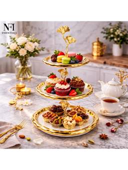 NFI Essentials - Ceramic 3-Tier Serving Cupcake Display and Cake Stand