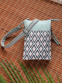 Anekaant - Tile Trip Teal Canvas Geometric Printed Sling Bag