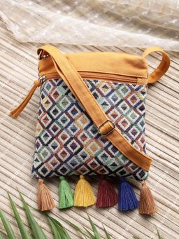 Anekaant - Lines and Loops Mustard Acrylic Printed Sling Bag