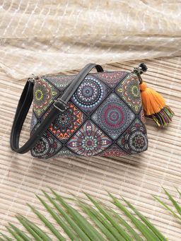 Anekaant - Tile Trip Black Canvas Geometric Printed Sling Bag