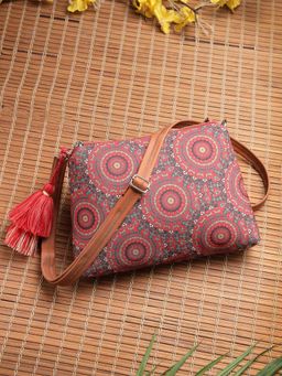 Anekaant - Tile Trip Red Canvas Abstract Printed Sling Bag