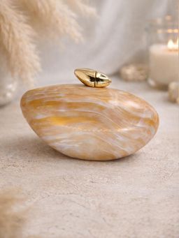 ARTKLIM - Elegant Golden Oval Shape Acrylic Clutch with Detachable Strap
