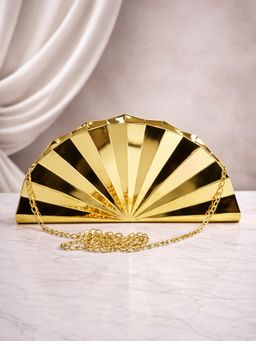 ARTKLIM - Elegant Golden Fan-Shaped Acrylic Clutch