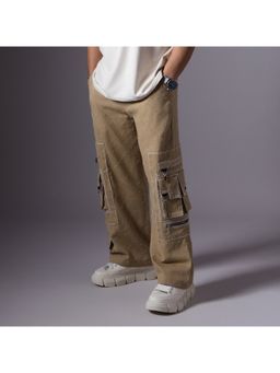 HOP HEAD - Unisex Beige Cotton Blend Textured Straight Cargo Pant