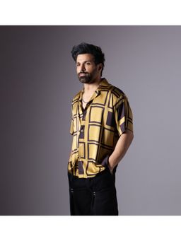 HOP HEAD - Mustard Satin Geometric Shirt