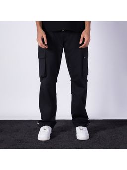 HOP HEAD - Men Black Cotton Blend Solid Straight Cargo Pant