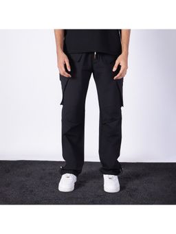 HOP HEAD - Men Black Cotton Blend Solid Straight Cargo Pant