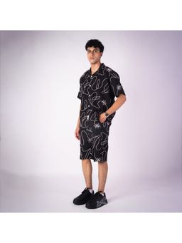 HOP HEAD - Hophead Men Black Polycotton Embroidered Shirt with Short