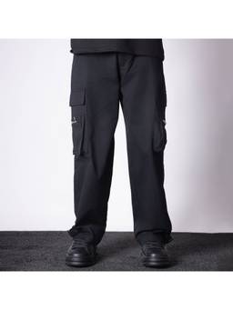 HOP HEAD - Unisex Black Pure Cotton Solid Wide Cargo Pant