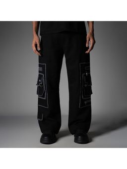 HOP HEAD - Unisex Black Cotton Blend Solid Straight Cargo Pant