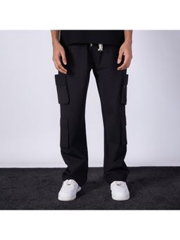 HOP HEAD - Men Black Cotton Blend Solid Straight Cargo Pant