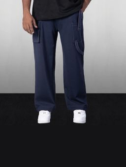 HOP HEAD - Men Blue Cotton Solid Straight Cargo Pant