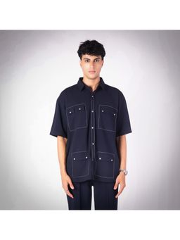 HOP HEAD - Navy Blue Cotton Blend Shirt
