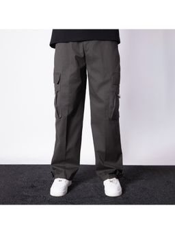 HOP HEAD - Unisex Black Pure Cotton Solid Wide Cargo Pant