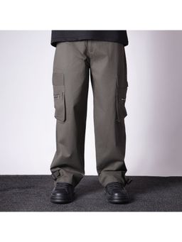 HOP HEAD - Unisex Grey Cotton Solid Straight Cargo Pant