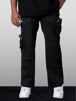 HOP HEAD - Men Charcoal Suede Solid Straight Cargo Pant