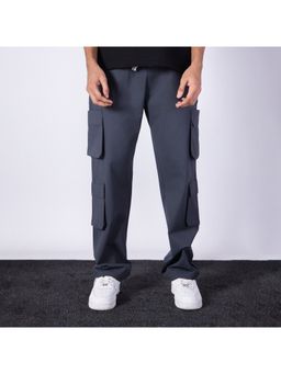 HOP HEAD - Men Charcoal Cotton Blend Solid Straight Cargo Pant