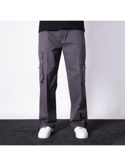 HOP HEAD - Unisex Charcoal Pure Cotton Solid Straight Cargo Pant