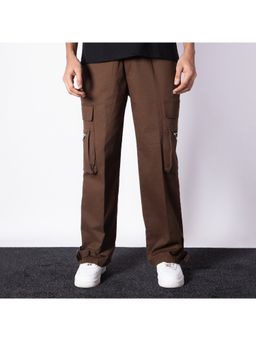 HOP HEAD - Unisex Brown Pure Cotton Solid Wide Cargo Pant