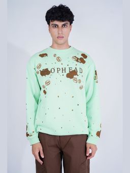 HOP HEAD - Men Green Cotton Graphic Sweatshirt