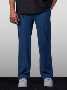 HOP HEAD - Men Blue Cotton Solid Straight Cargo Pant