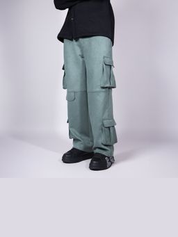 HOP HEAD - Unisex Green Suede Solid Straight Cargo Pant