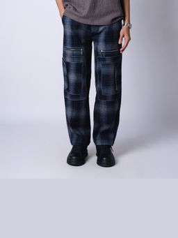 HOP HEAD - Men Blue Flannel Checks Straight Cargo Pant
