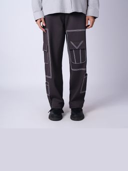 HOP HEAD - Unisex Grey Polyester Solid Straight Cargo Pant