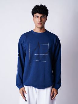 HOP HEAD - Men Blue Cotton Graphic Sweatshirt