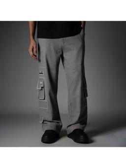 HOP HEAD - Unisex Grey Cotton Blend Textured Straight Cargo Pant