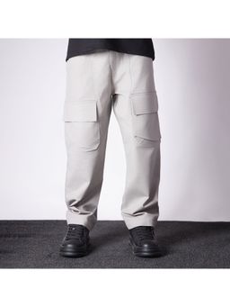 HOP HEAD - Men Grey Pure Cotton Solid Straight Cargo Pant