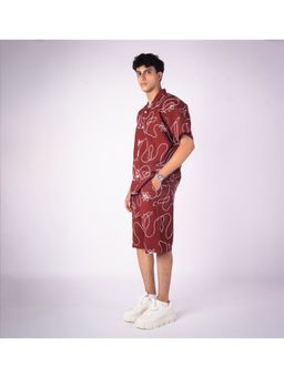 HOP HEAD - Hophead Men Maroon Polycotton Embroidered Shirt with Short