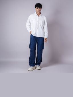 HOP HEAD - Men Blue Suede Solid Straight Cargo Pant