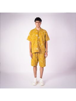 HOP HEAD - Hophead Men Mustard Polycotton Embroidered Shirt with Short