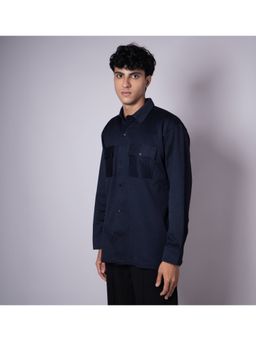 HOP HEAD - Hophead Men Navy Blue Polyester Textured Shacket