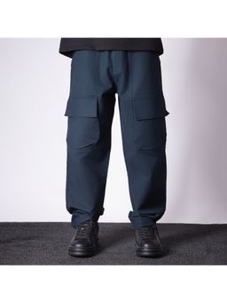HOP HEAD - Men Navy Blue Pure Cotton Solid Straight Cargo Pant