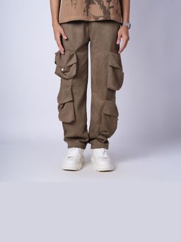 HOP HEAD - Men Brown Suede Solid Straight Cargo Pant