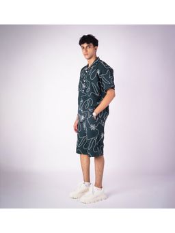 HOP HEAD - Hophead Men Olive Polycotton Embroidered Shirt with Short