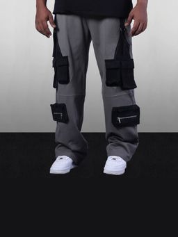 HOP HEAD - Men Grey Suede Solid Straight Cargo Pant