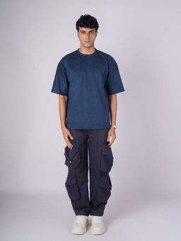 HOP HEAD - Men Blue Suede Solid Wide Cargo Pant