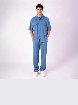 HOP HEAD - Hophead Men Blue Cotton Solid Co-Ord Set
