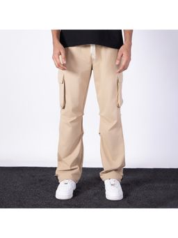 HOP HEAD - Men Taupe Cotton Blend Solid Straight Cargo Pant