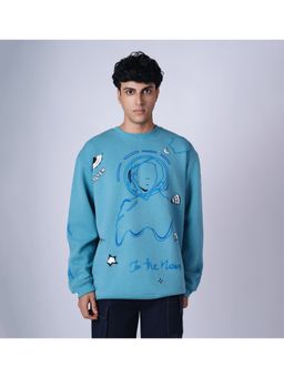 HOP HEAD - Men Blue Cotton Graphic Sweatshirt
