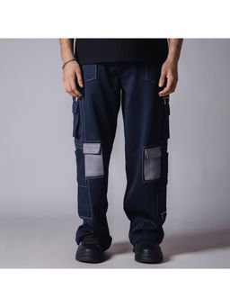 HOP HEAD - Men Charcoal Cotton Textured Straight Cargo Pant
