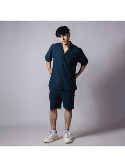 HOP HEAD - Hophead Men Navy Blue Cotton Textured Shirt with Short