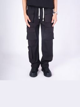HOP HEAD - Men Black Cotton Solid Straight Cargo Pant