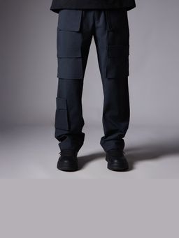 HOP HEAD - Men Navy Blue Pure Cotton Solid Straight Cargo Pant