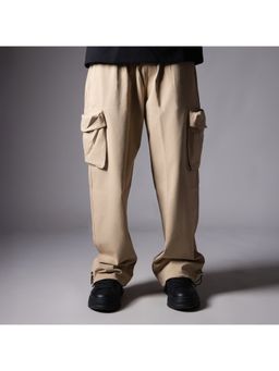 HOP HEAD - Men Ivory Pure Cotton Solid Wide Cargo Pant